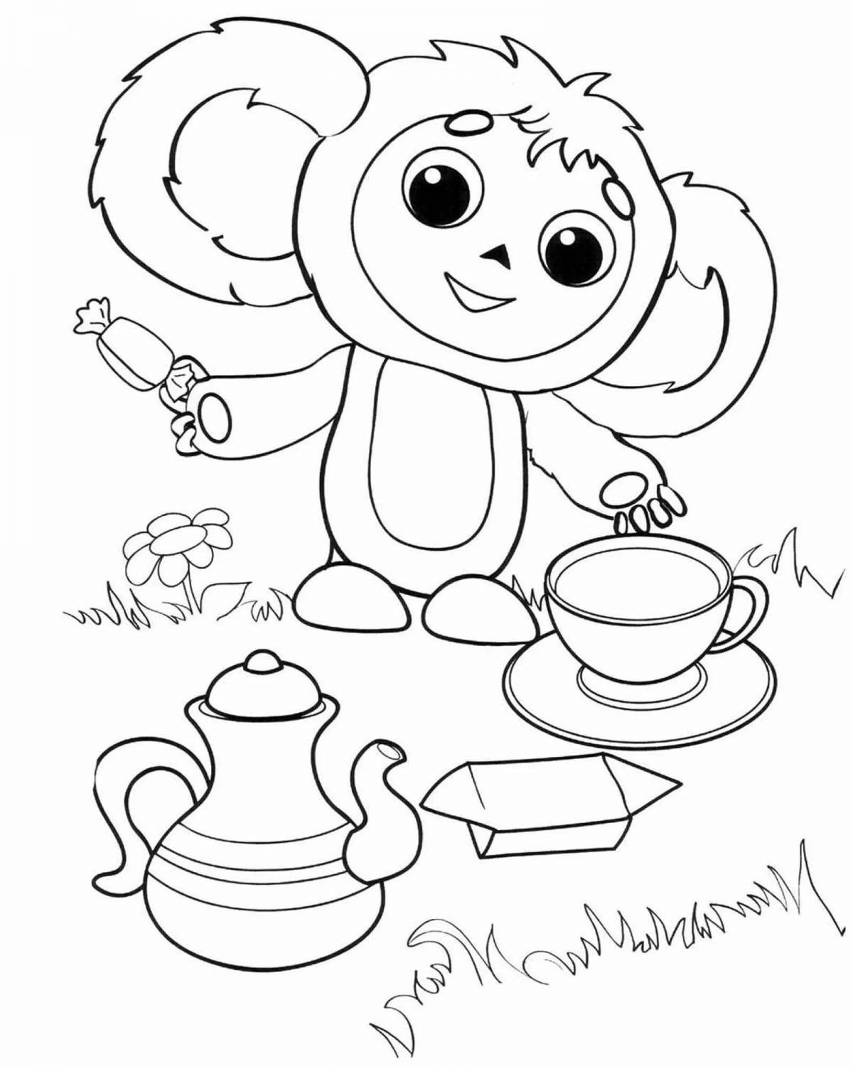 Coloring page charming cheburashka for children 6-7 years old