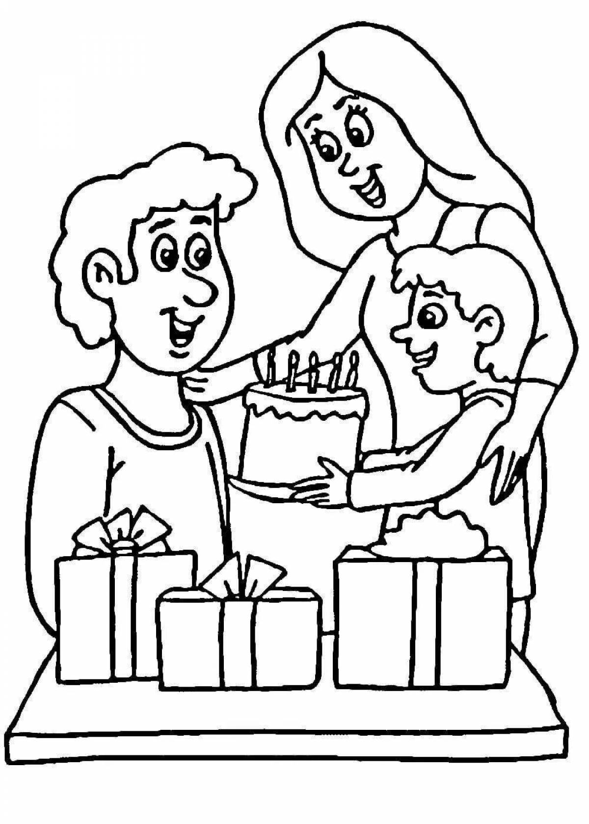 Glowing dad happy birthday coloring page for kids