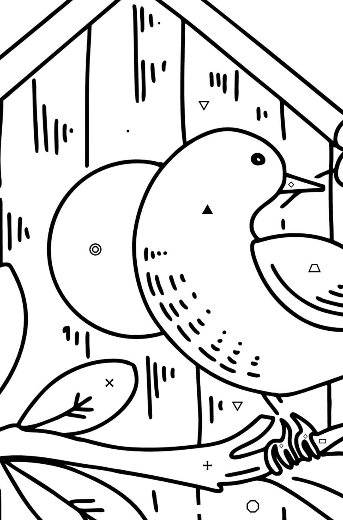 Playful birdhouse coloring page for 3-4 year olds