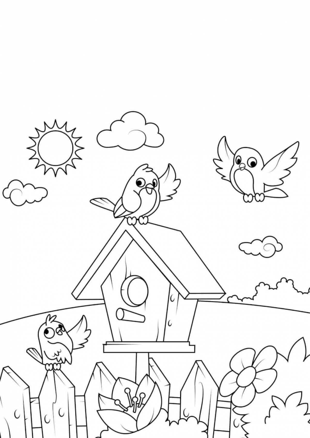 Adorable birdhouse coloring book for kids 3-4 years old