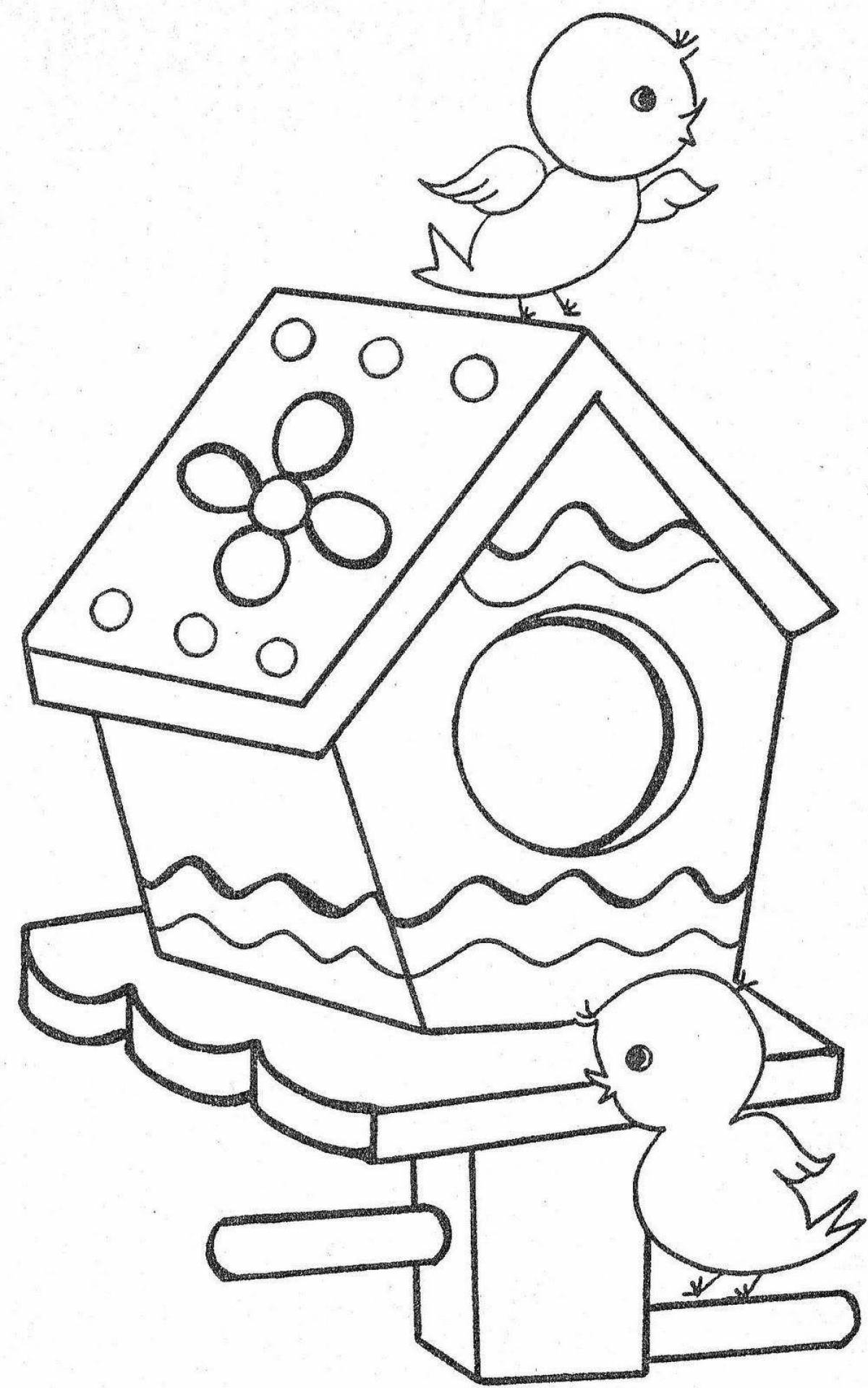 Bright coloring birdhouse for children 3-4 years old