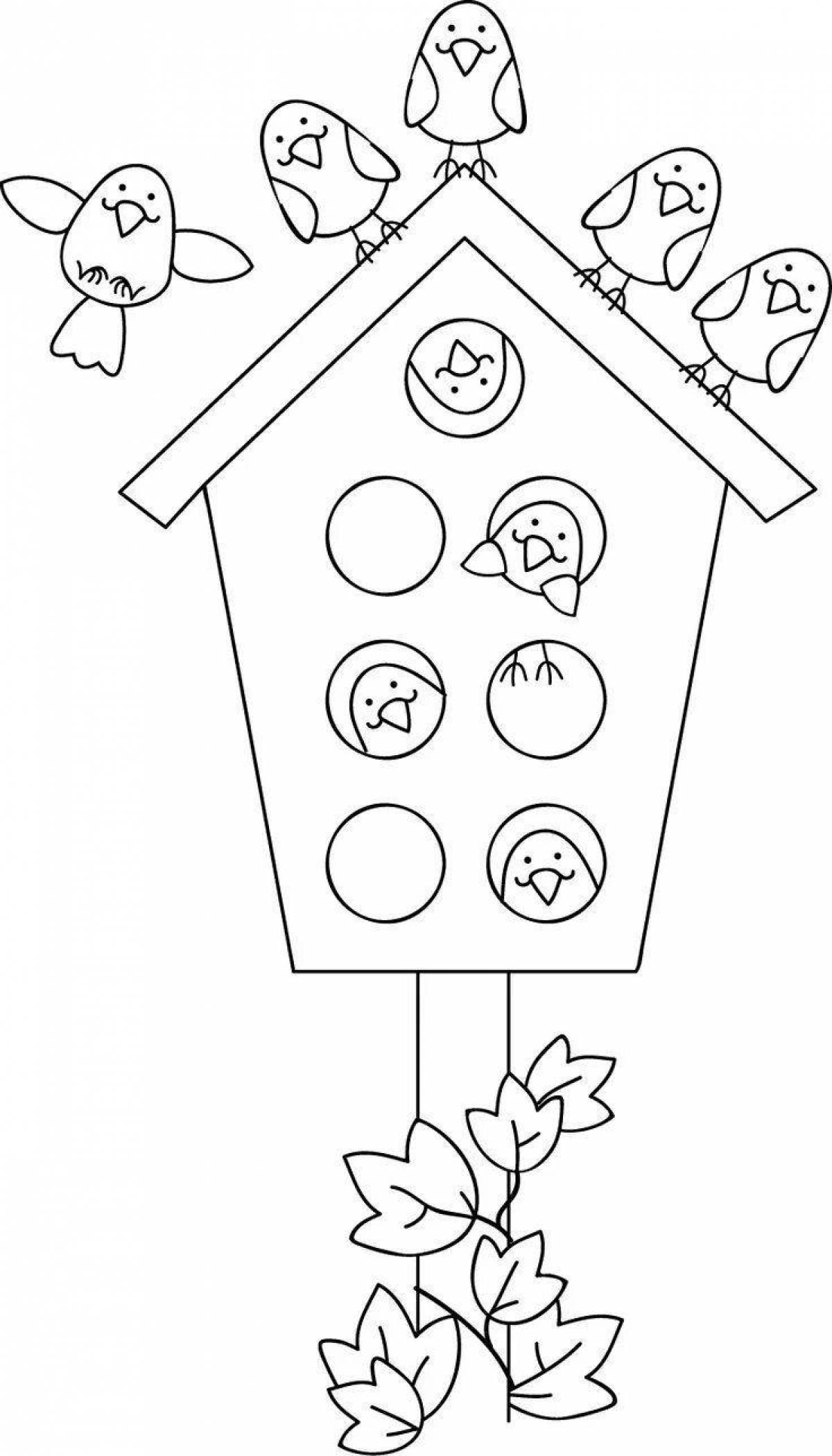 Great birdhouse coloring book for kids 3-4 years old