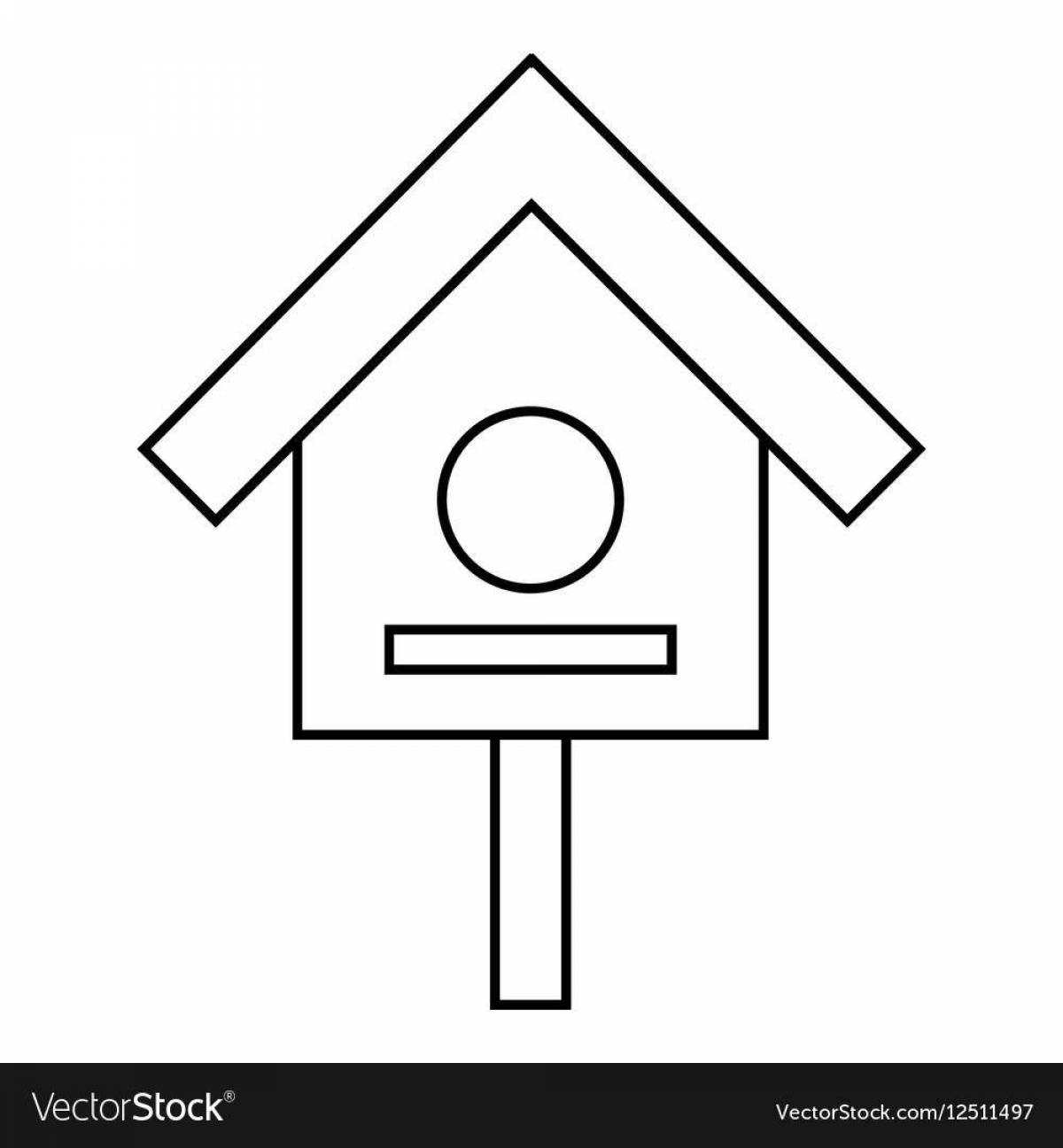 Adorable birdhouse coloring page for 3-4 year olds