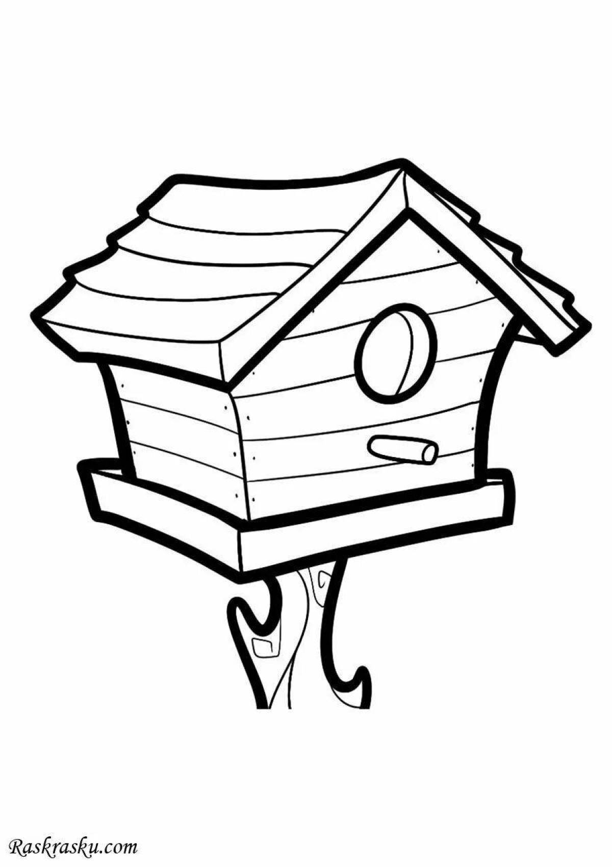 Awesome birdhouse coloring page for 3-4 year olds
