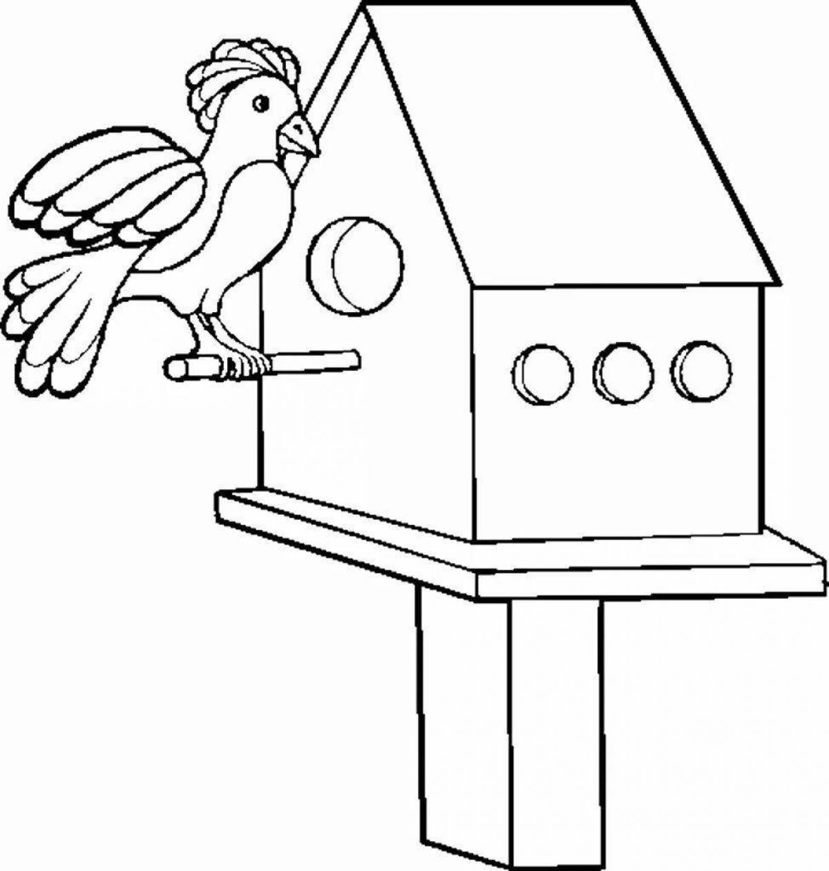 Impressive birdhouse coloring page for 3-4 year old preschoolers