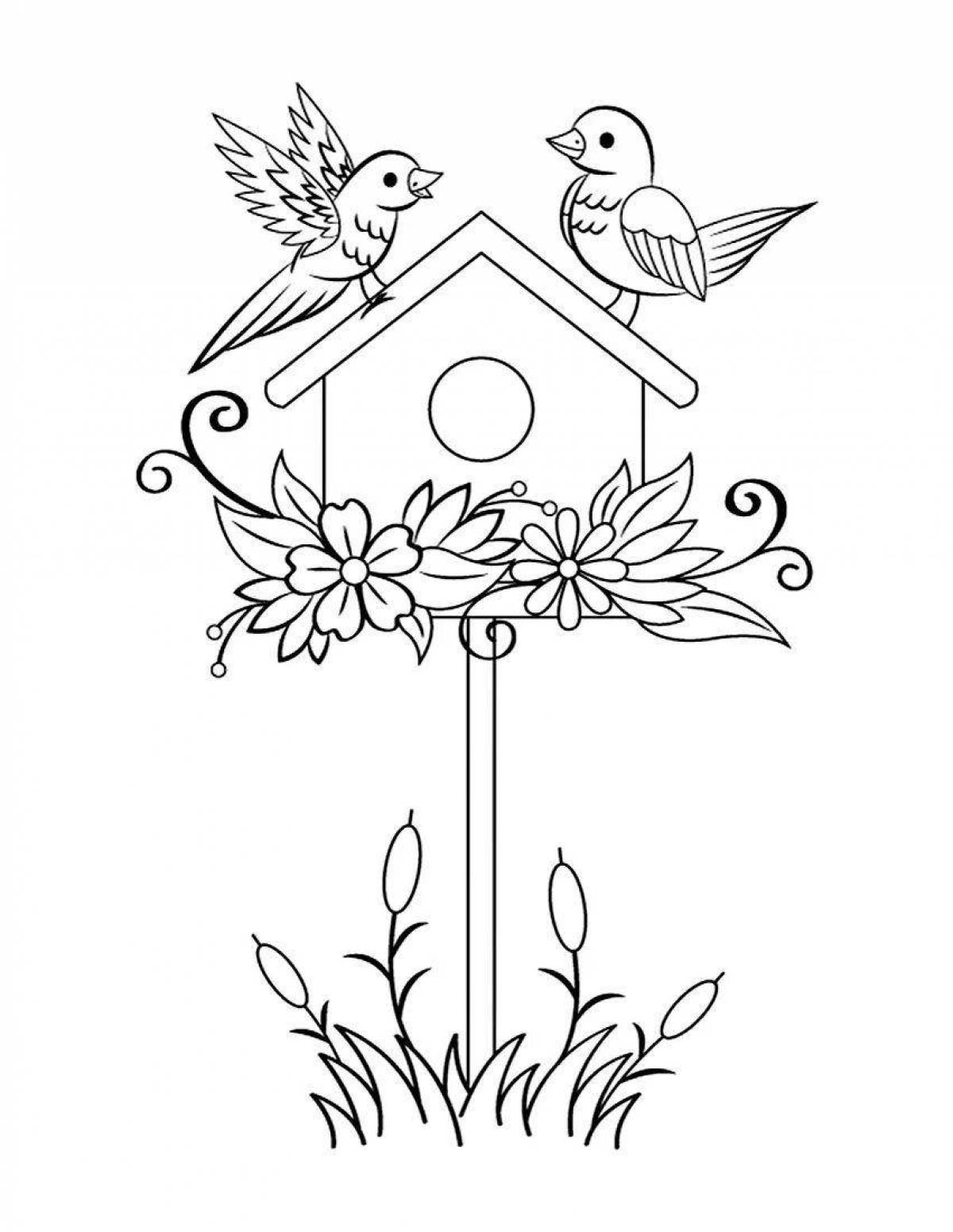 Outstanding birdhouse coloring page for 3-4 year olds