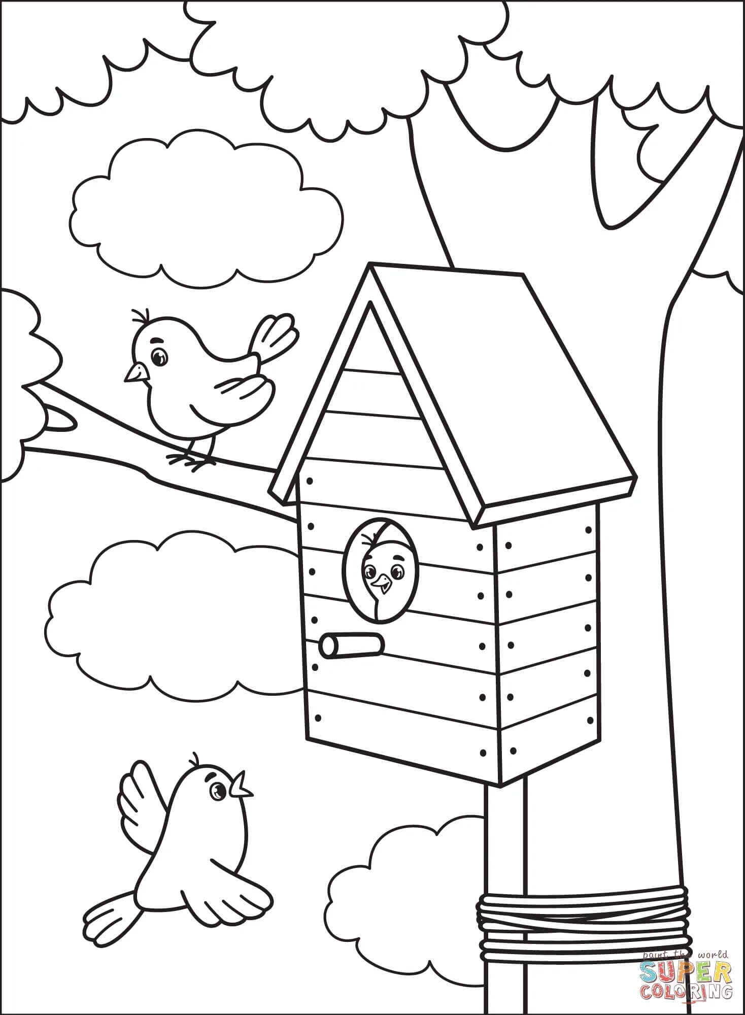 Great birdhouse coloring book for toddlers 3-4