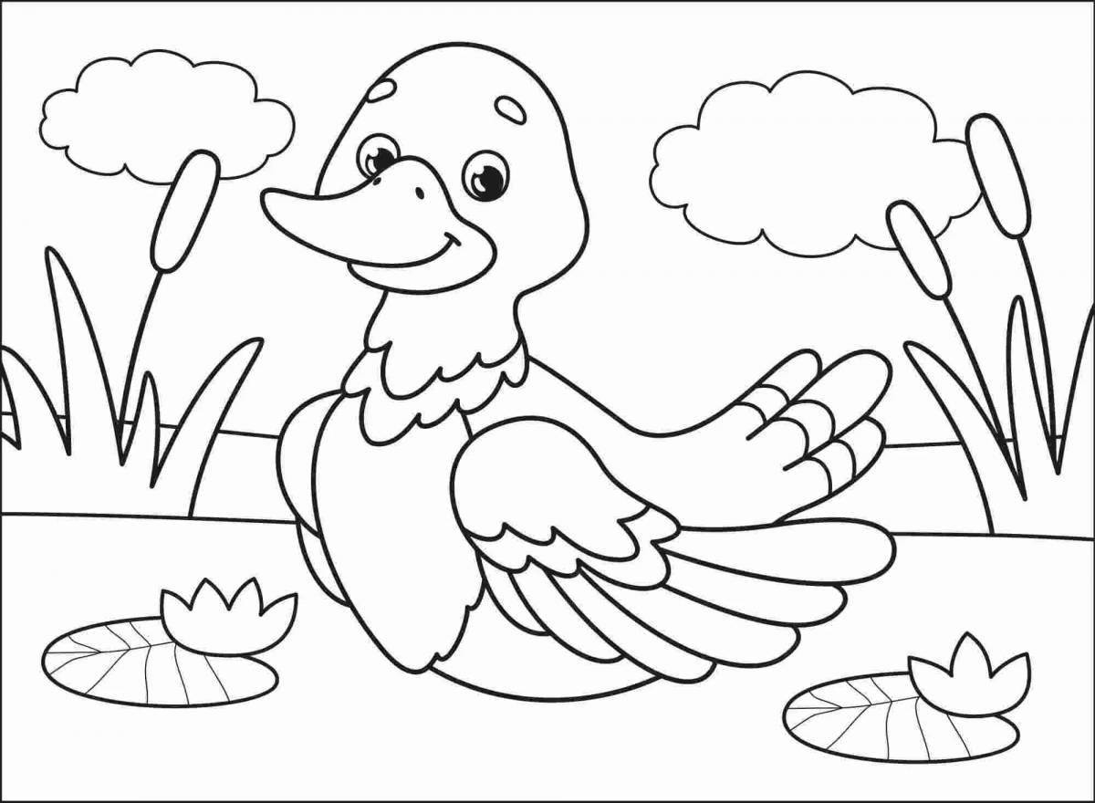Colorful duck coloring page for 3-4 year olds