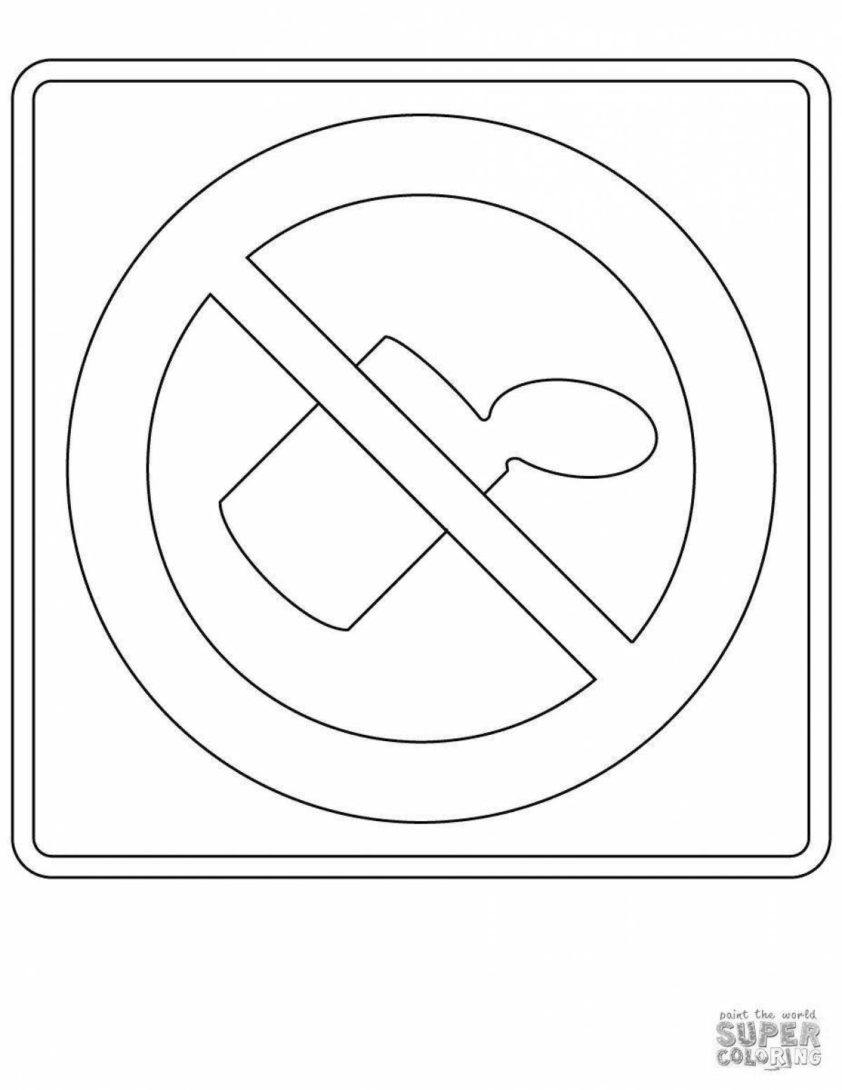 Coloring page cheerful prohibition road sign