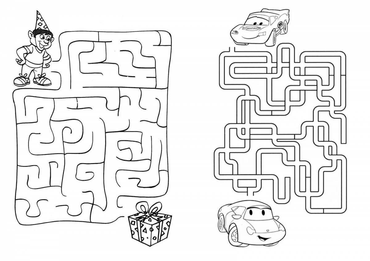 Complex coloring maze for 4 year olds
