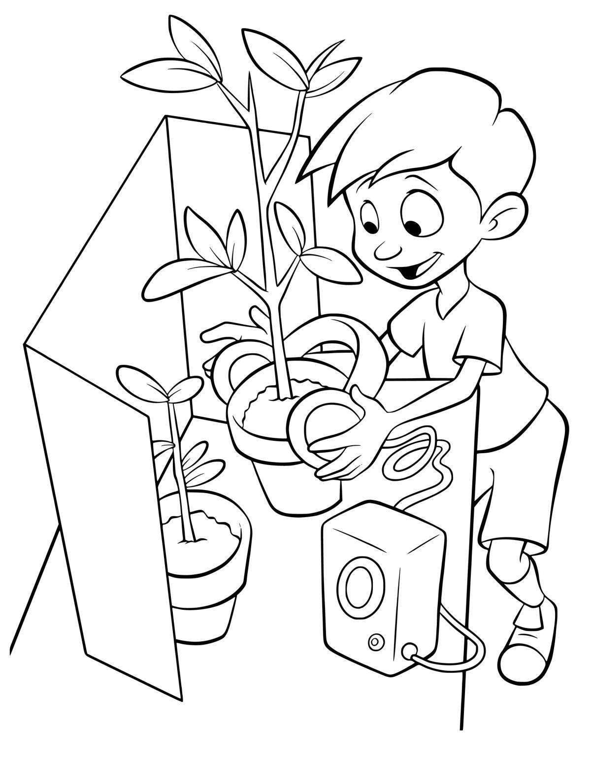 Яркий уход за комнатными растениями для детей
