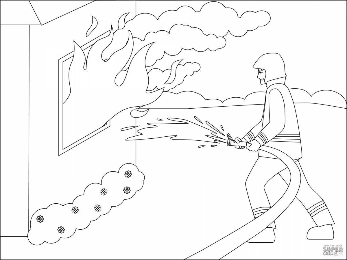 Vibrant fire safety coloring page for kindergarten