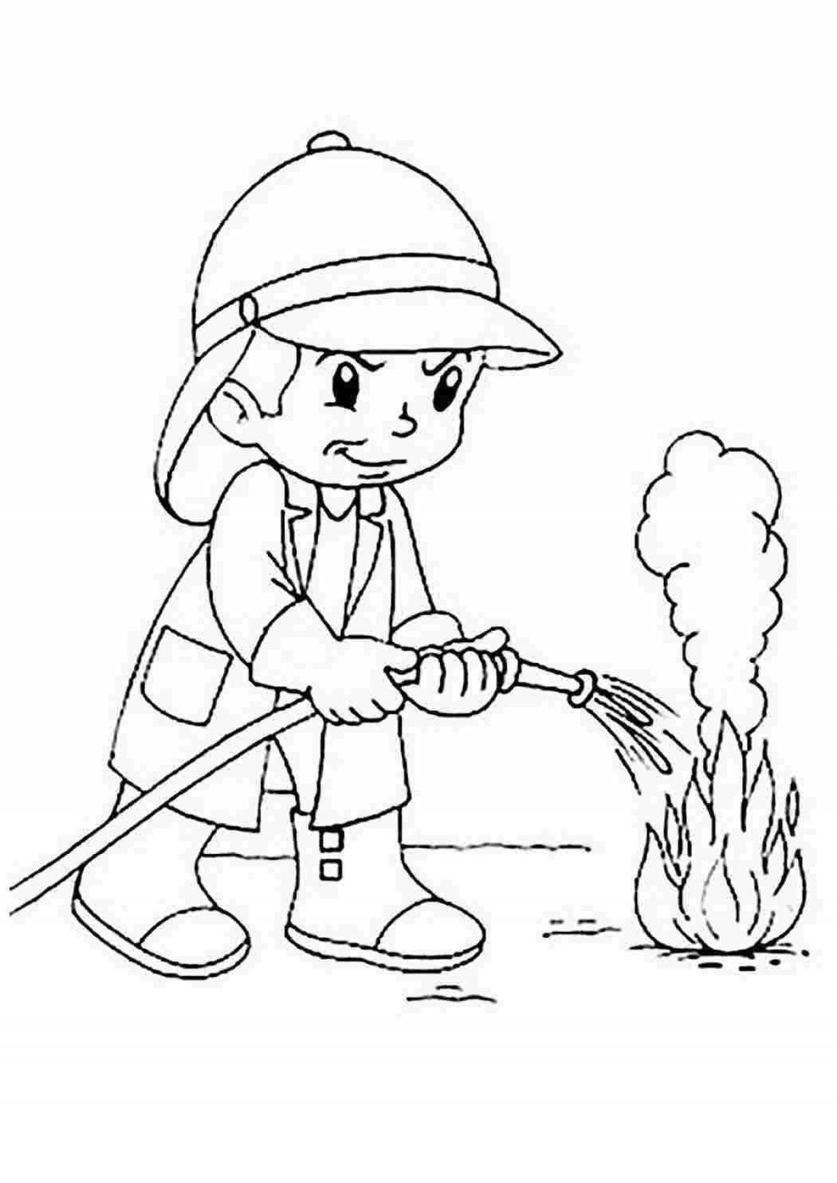 Kindergarten Flaming Fire Safety Coloring Page