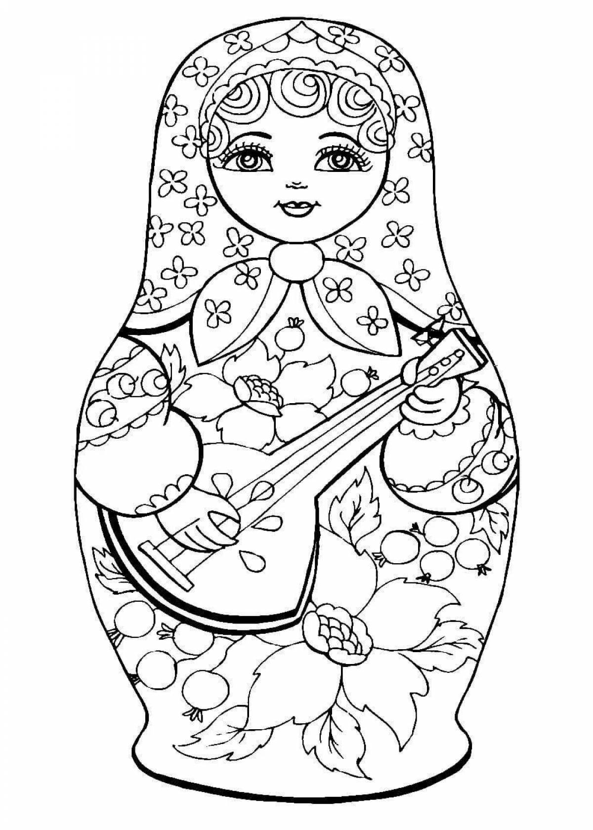 Colorful Russian matryoshka coloring book for children 6-7 years old