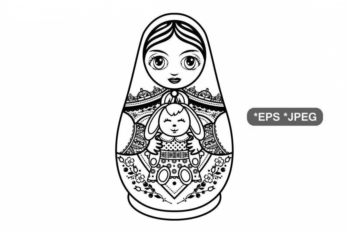Merry Russian matryoshka coloring book for children 6-7 years old