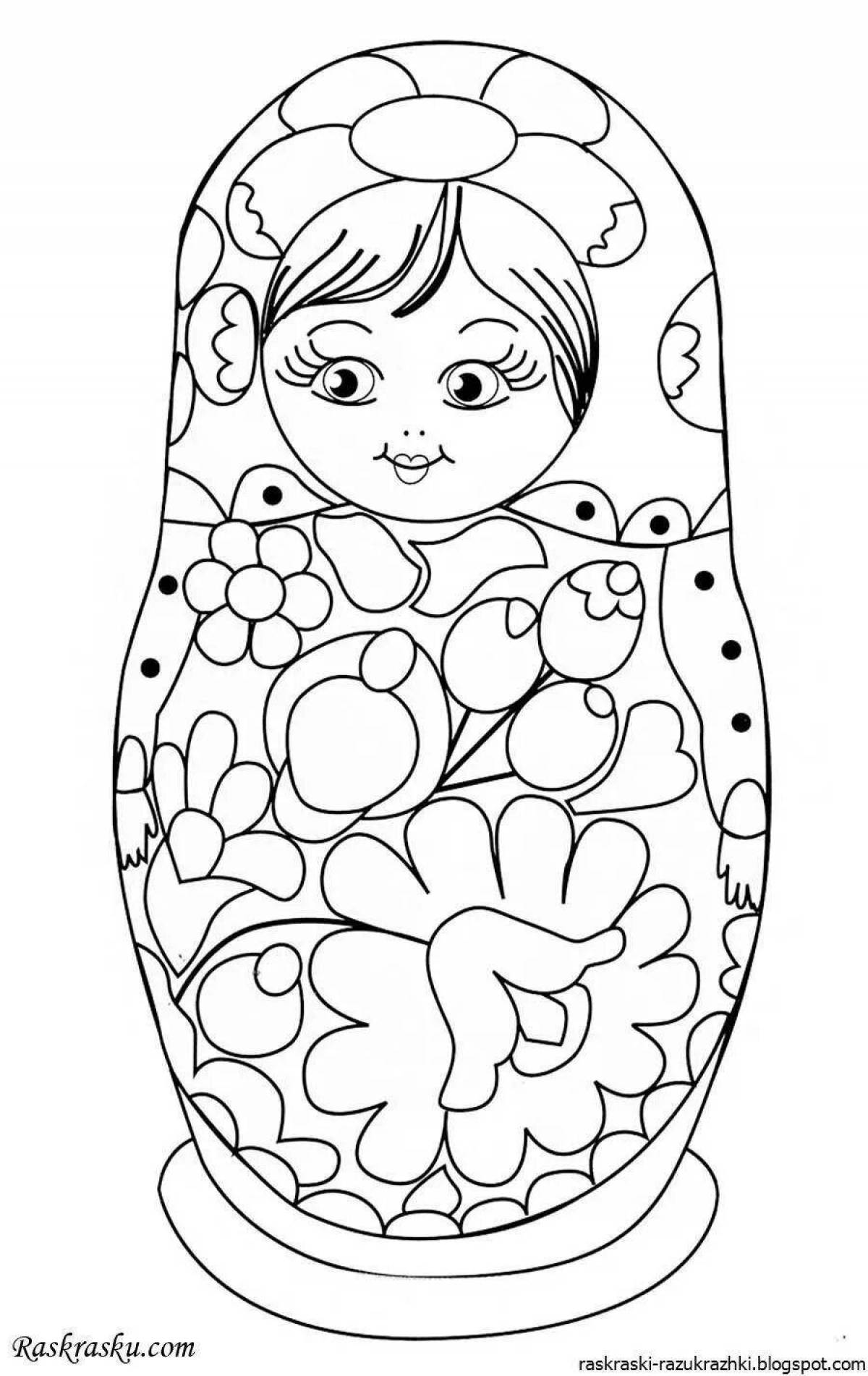 Joyful Russian matryoshka coloring book for children 6-7 years old