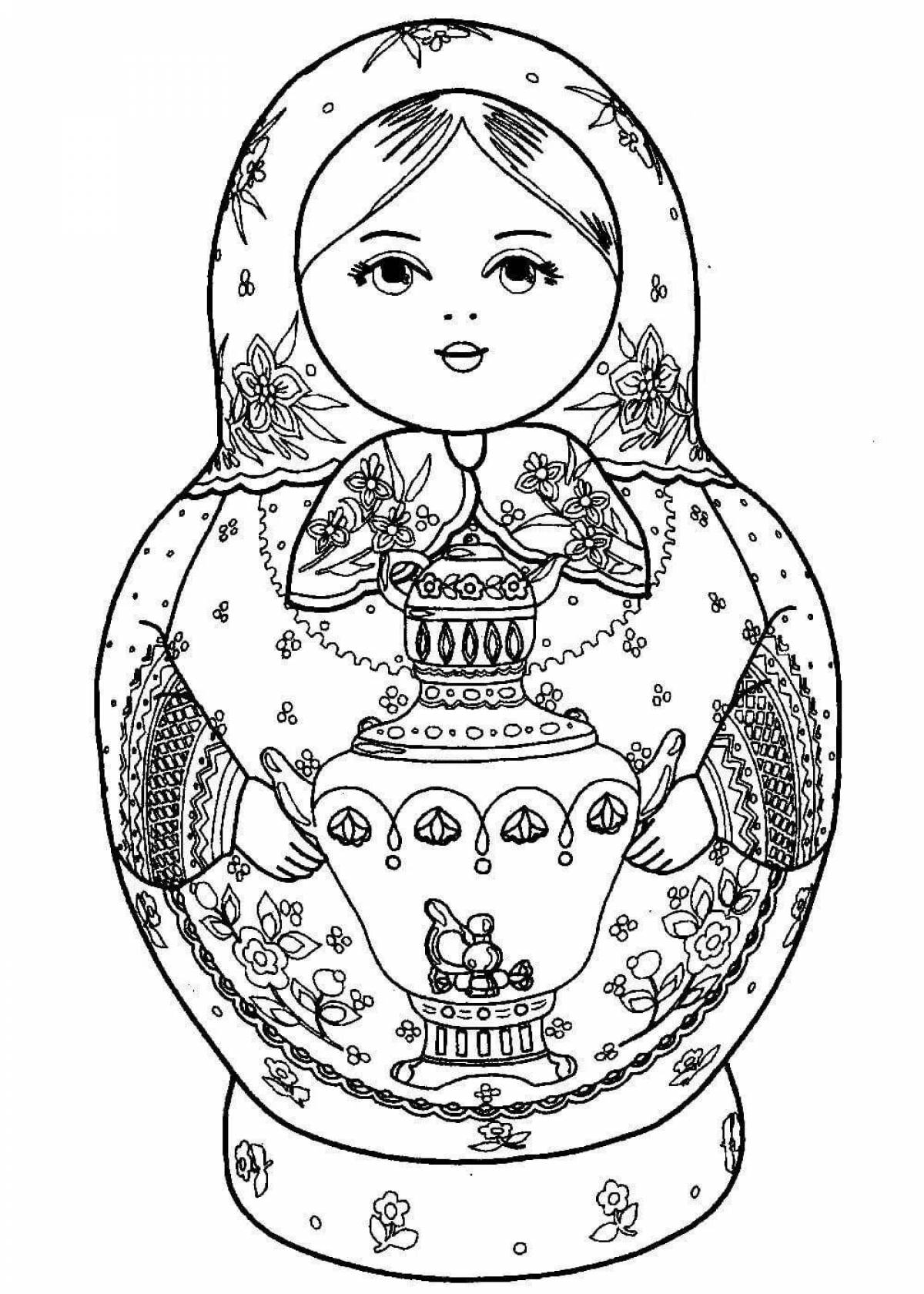 Wonderful Russian matryoshka coloring book for children 6-7 years old