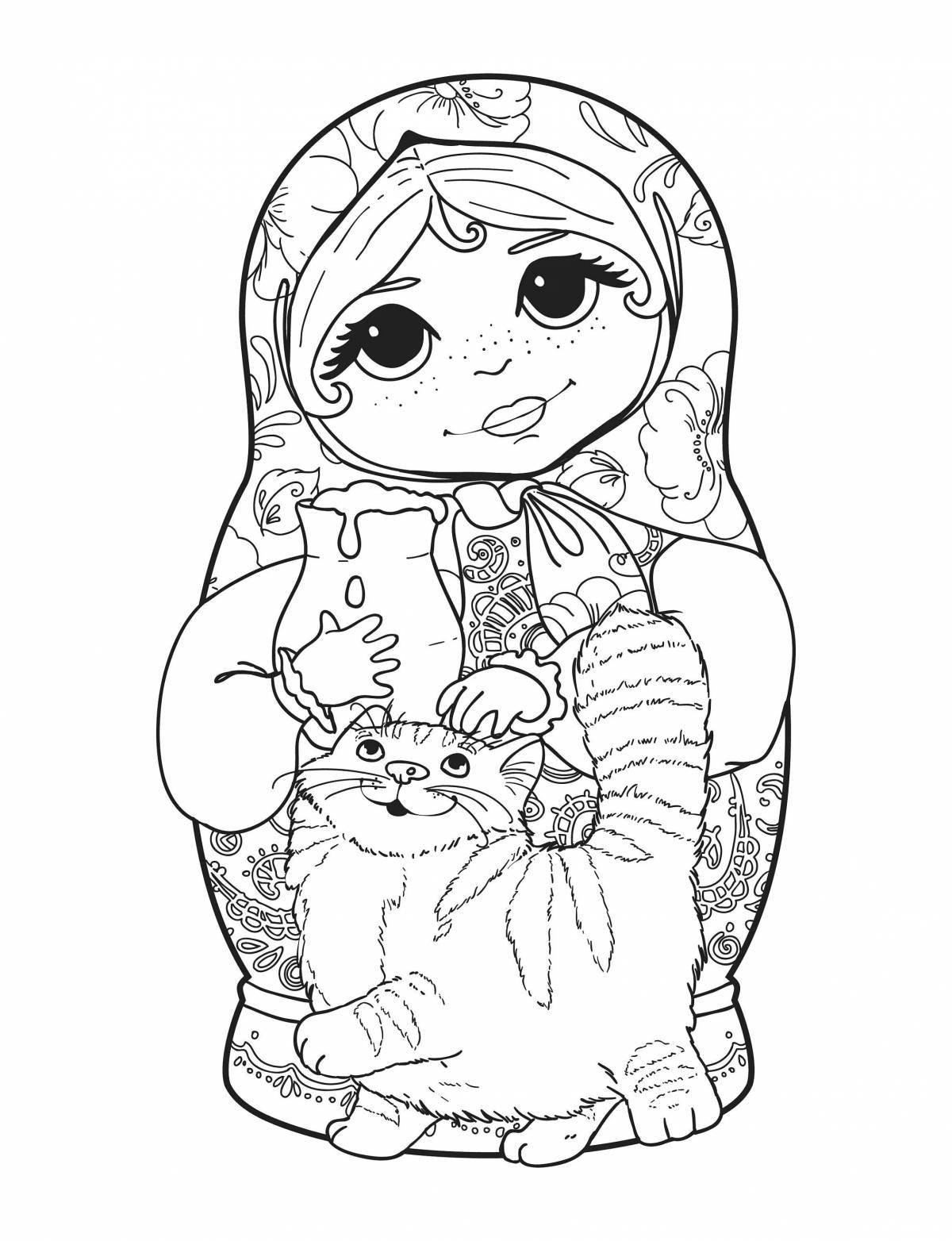 Playful Russian matryoshka coloring book for children 6-7 years old