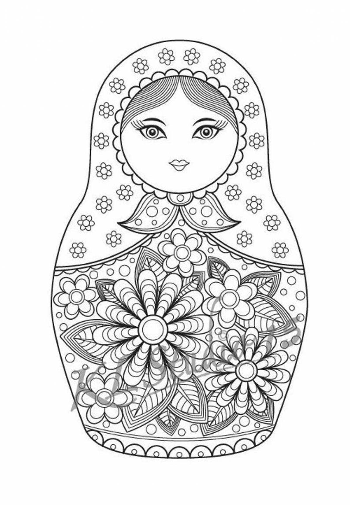 Pretty Russian matryoshka coloring book for 6-7 year olds