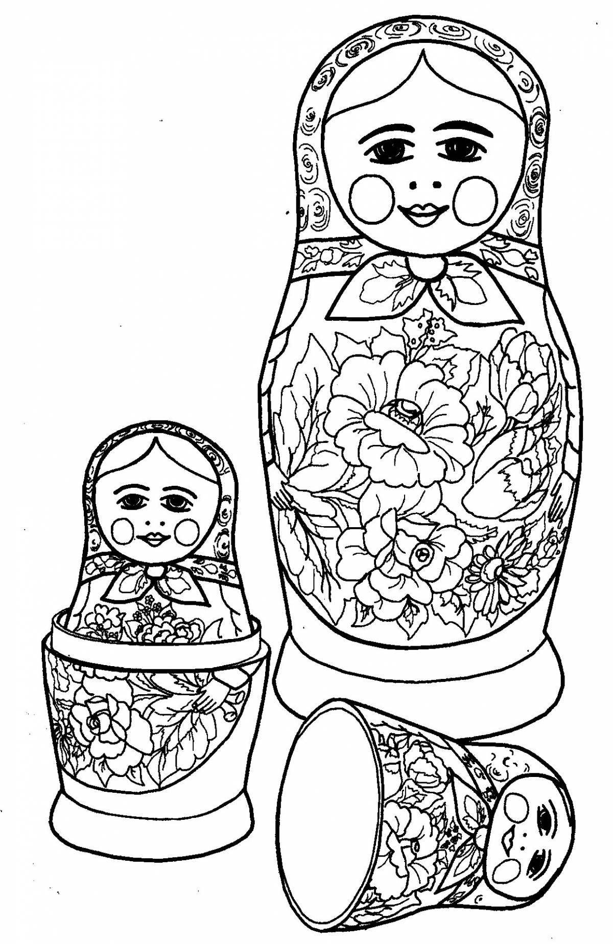 Coloring radiant russian matryoshka for children 6-7 years old