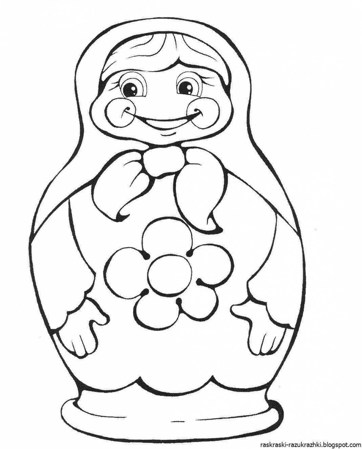 Sparkling Russian matryoshka coloring book for children 6-7 years old