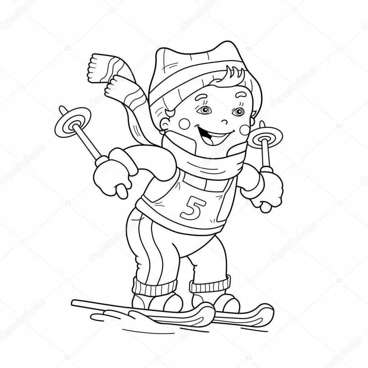 Colourful coloring book winter sports for preschoolers