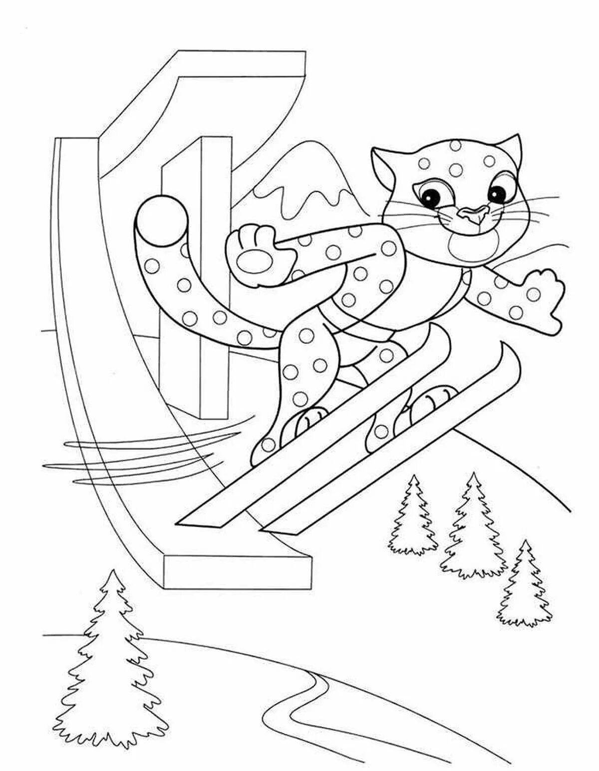 Colorful winter sports coloring book for preschoolers
