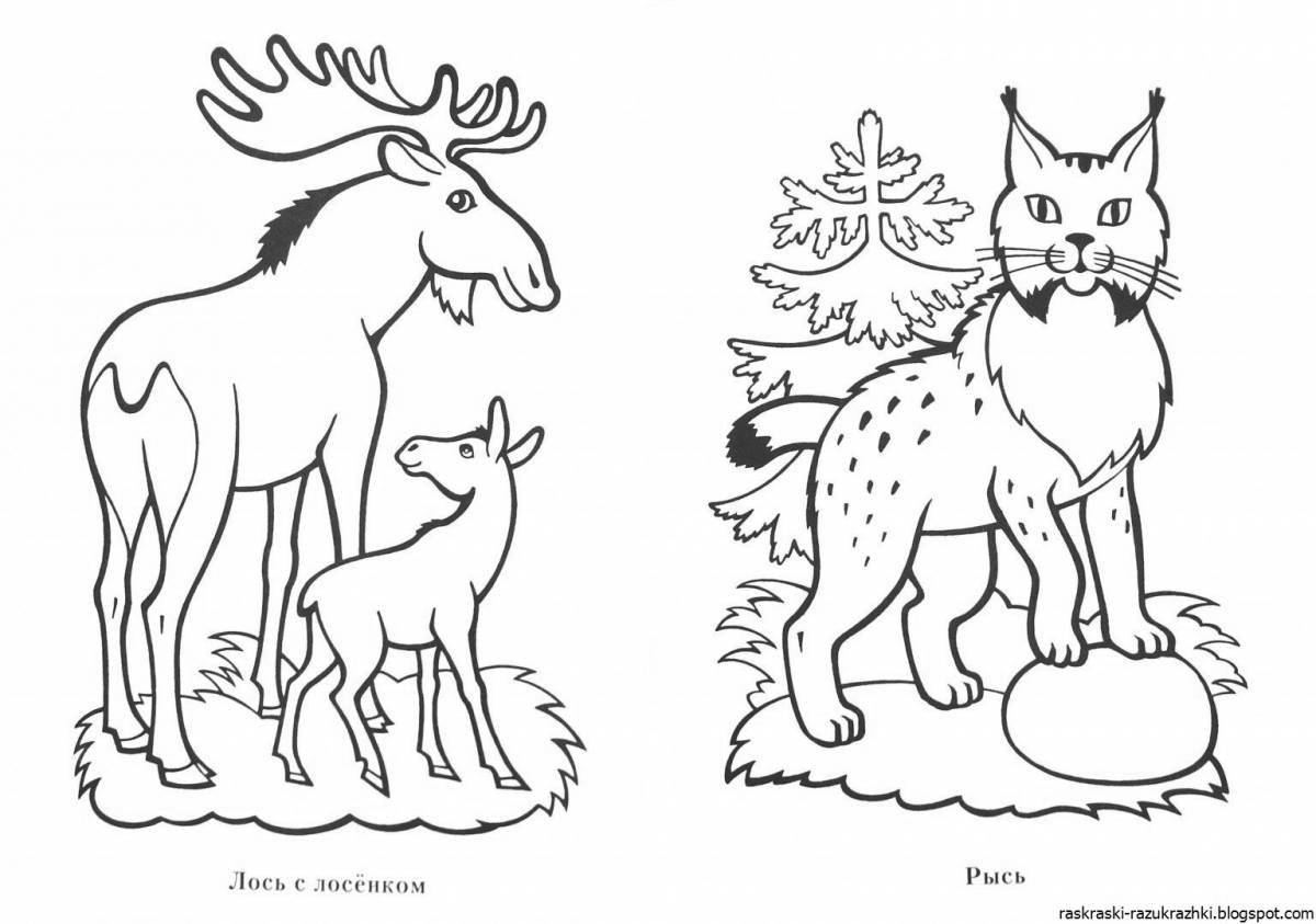 Playful forest animals coloring page for 3-4 year olds