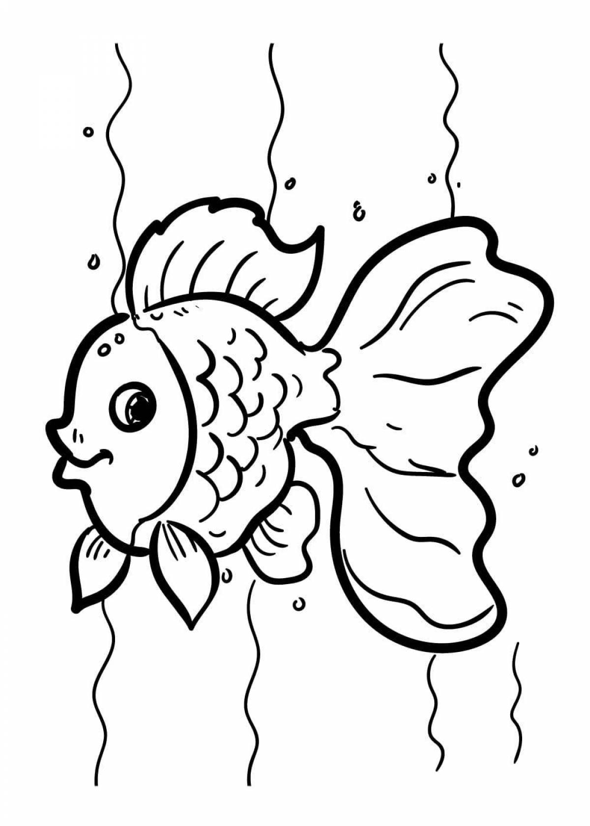 Яркая раскраска золотая рыбка для детей 3-4 лет