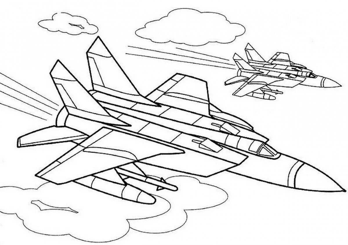 Красочная страница раскраски военных самолетов для детей 5-6 лет