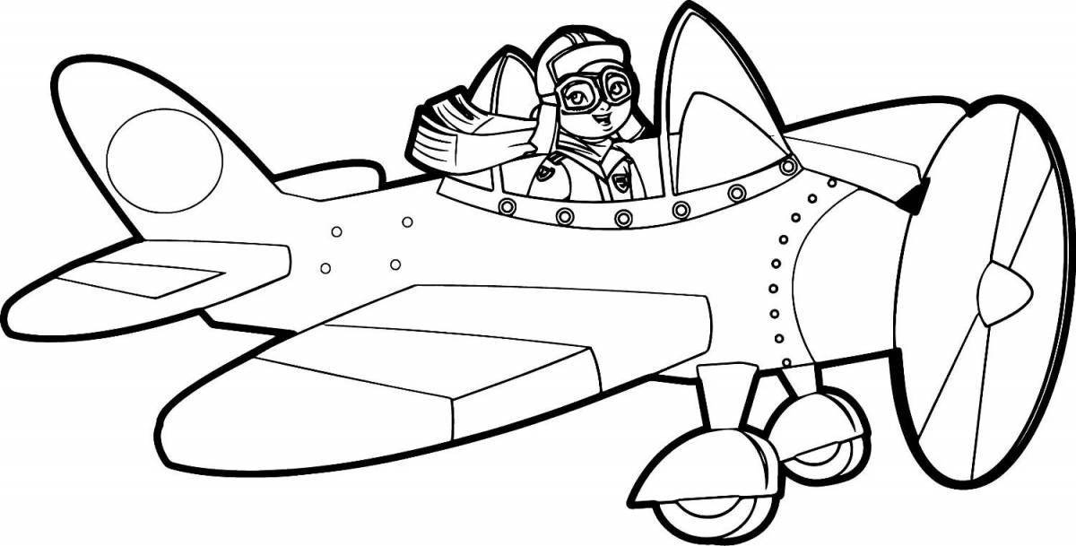 Яркая страница раскраски военного самолета для детей 5-6 лет
