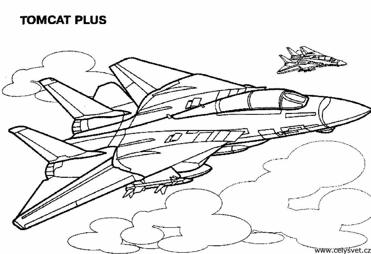 Раскраска величественный военный самолет для детей 5-6 лет