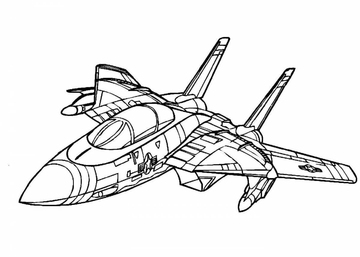 Великолепная раскраска военного самолета для детей 5-6 лет