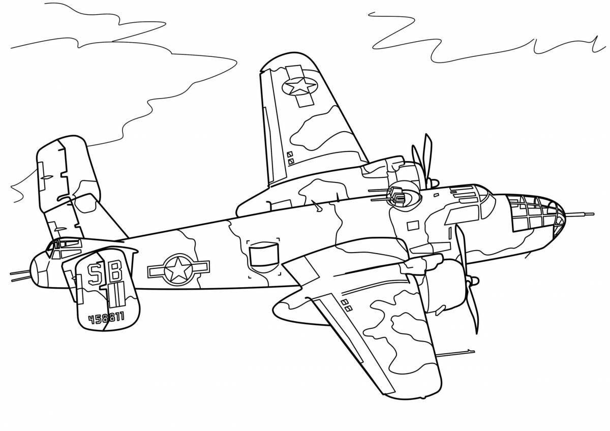 Coloring book elegant military aircraft for children 5-6 years old