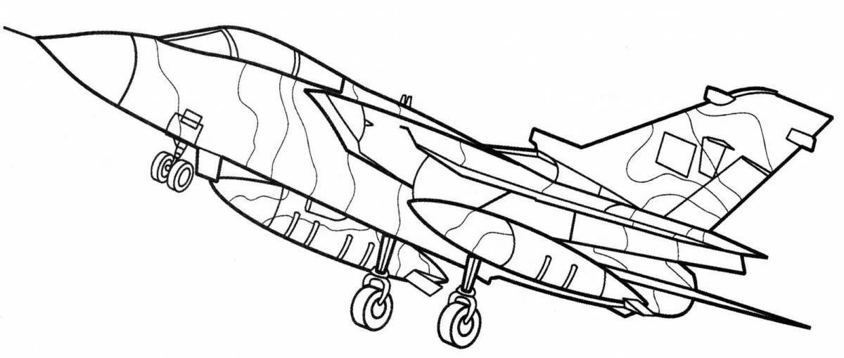 Artistic coloring of a military aircraft for children 5-6 years old