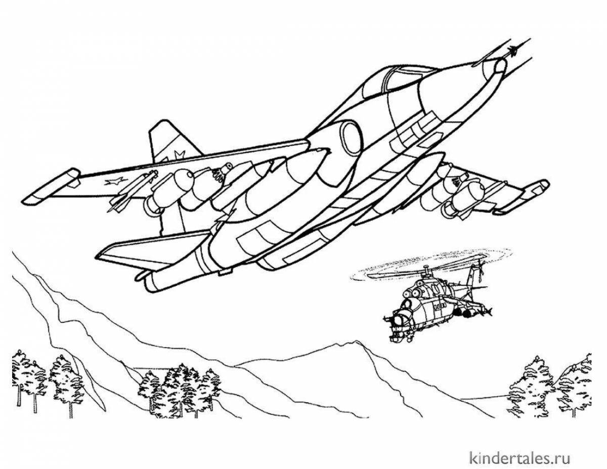 Dynamic coloring of military aircraft for children 5-6 years old