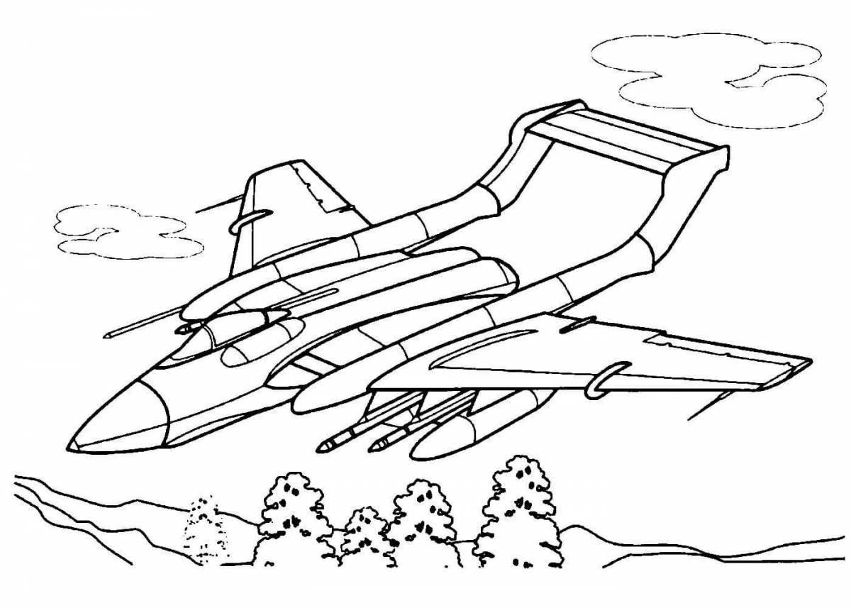 Colorful military aircraft coloring book for 5-6 year olds