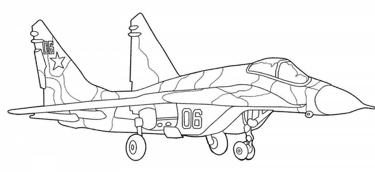 Playful military aircraft coloring page for 5-6 year olds