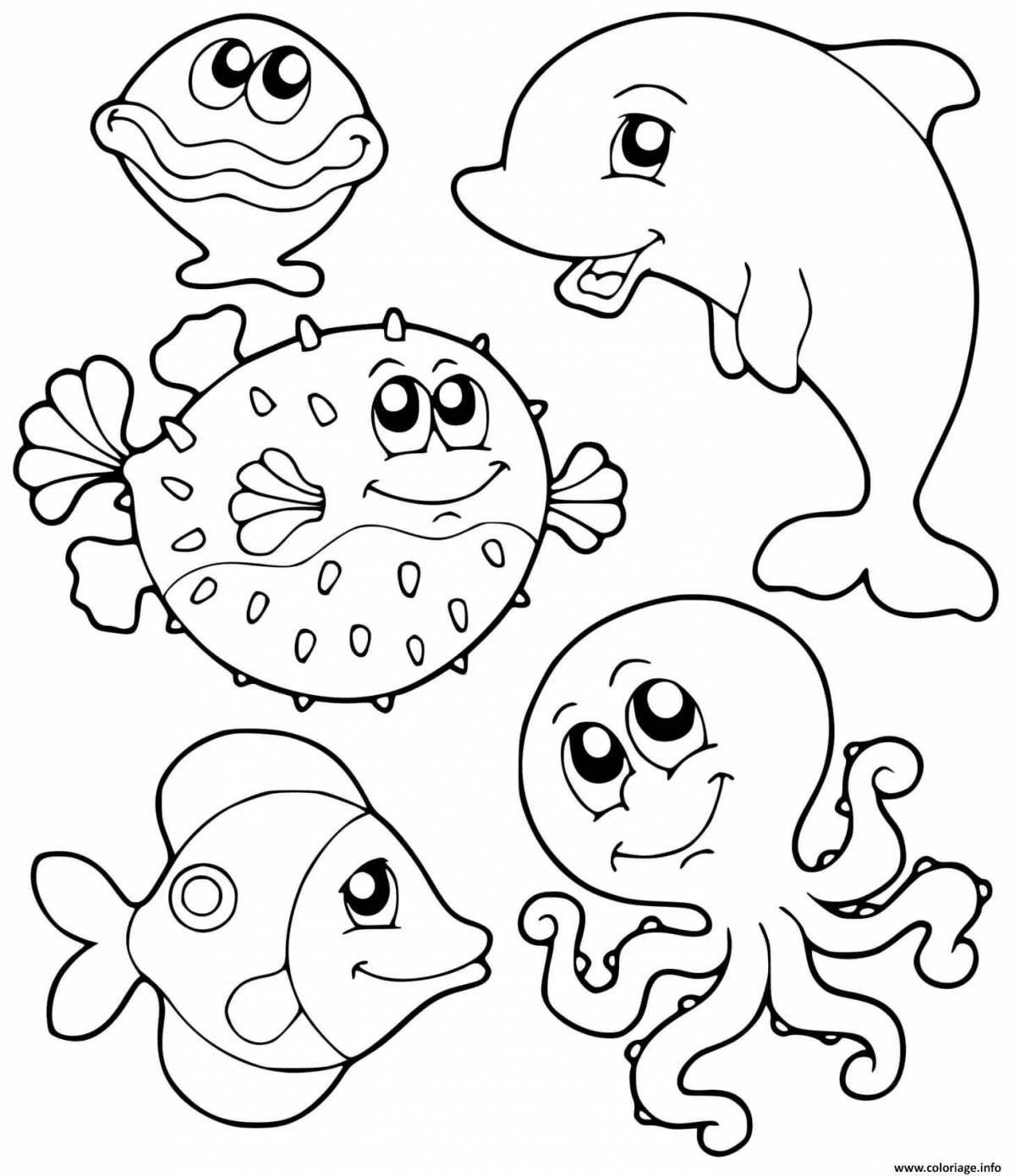 Colorful marine life coloring pages for kids