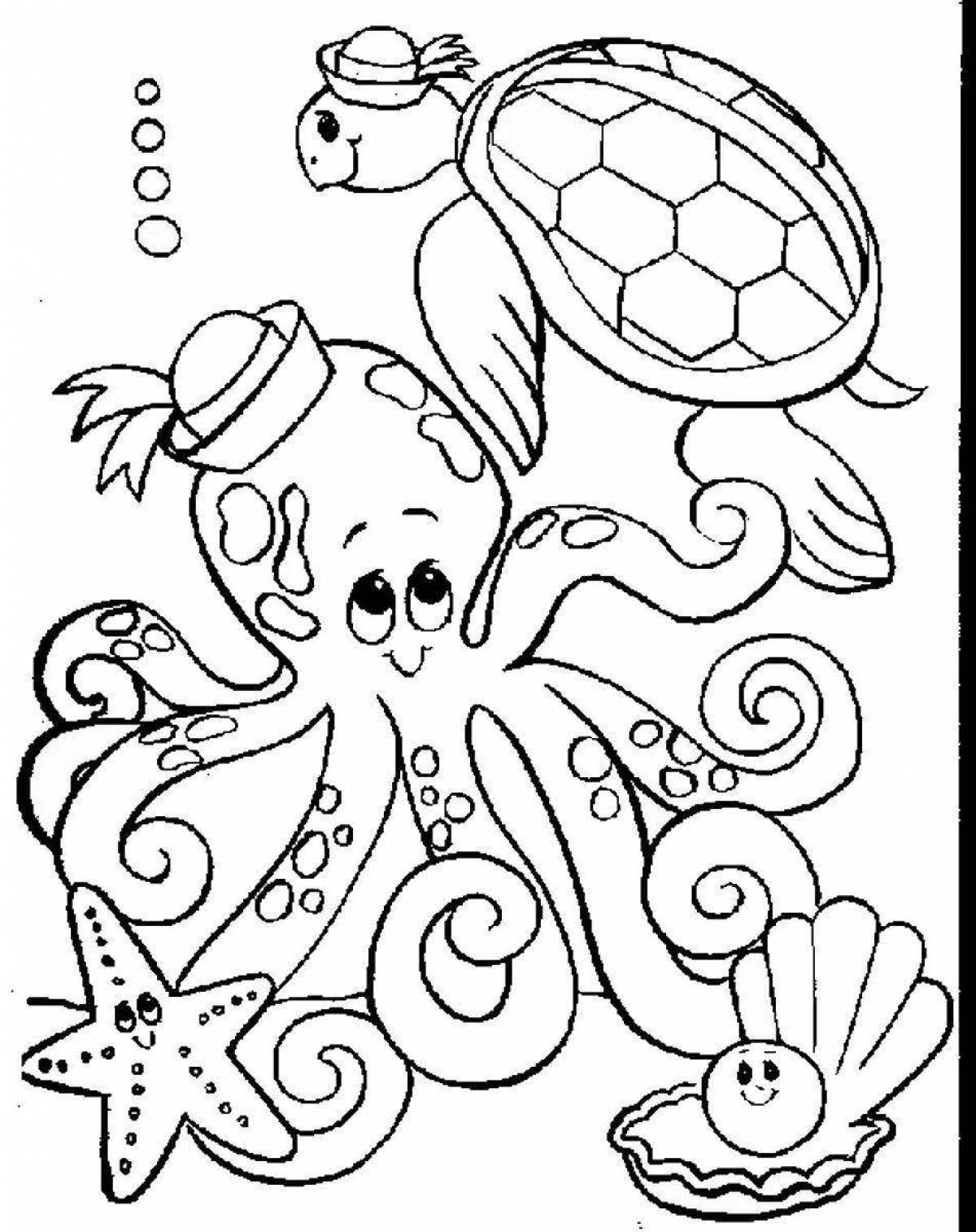 Amazing marine life coloring page for 4-5 year olds