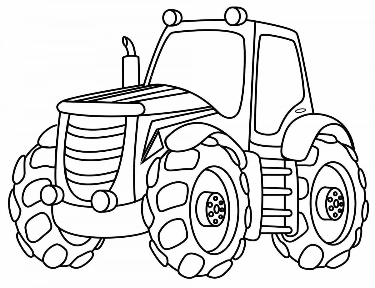 Bright blue tractor coloring book for kids
