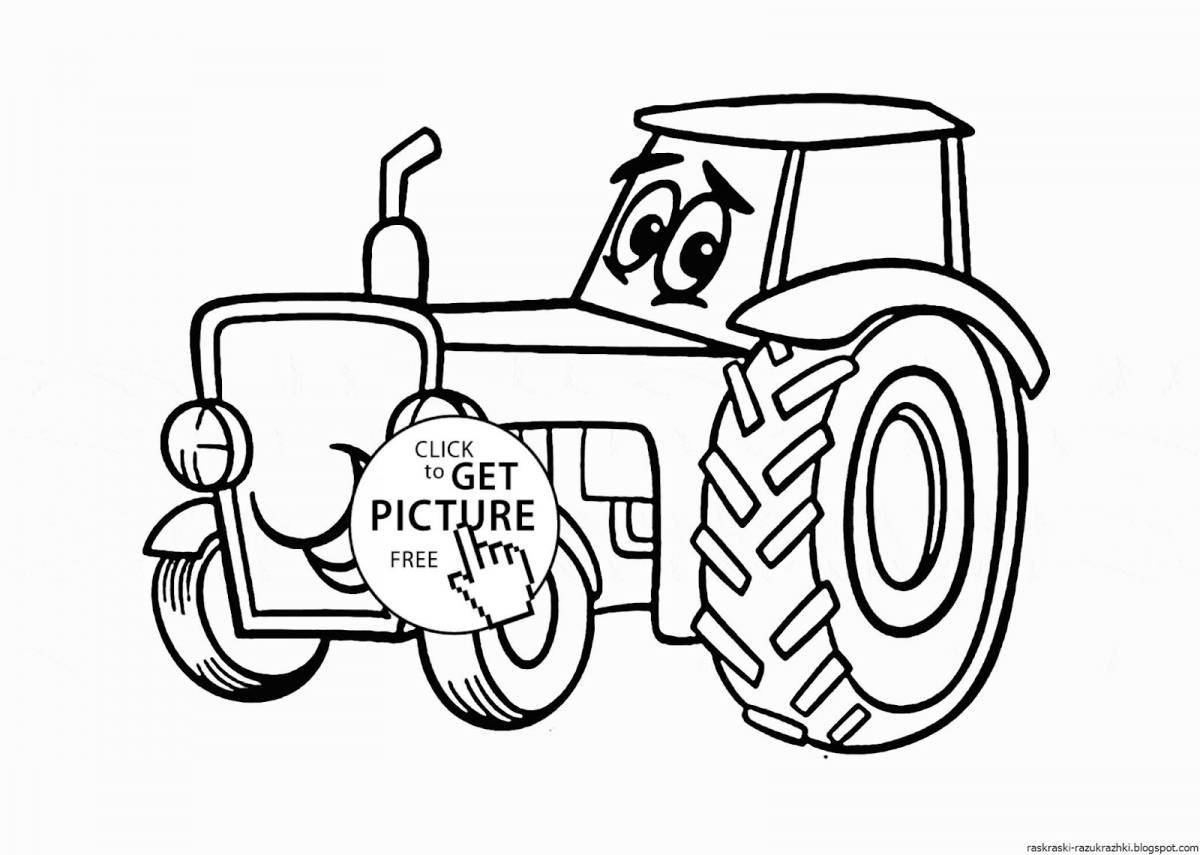 Playful blue tractor coloring page for kids