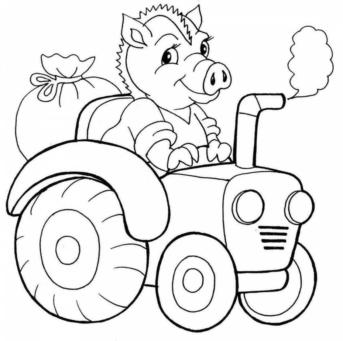 Cute blue tractor coloring book for 4-5 year olds