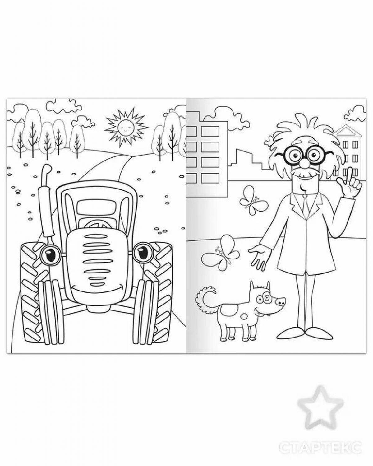 Fantastic blue tractor coloring book for little ones