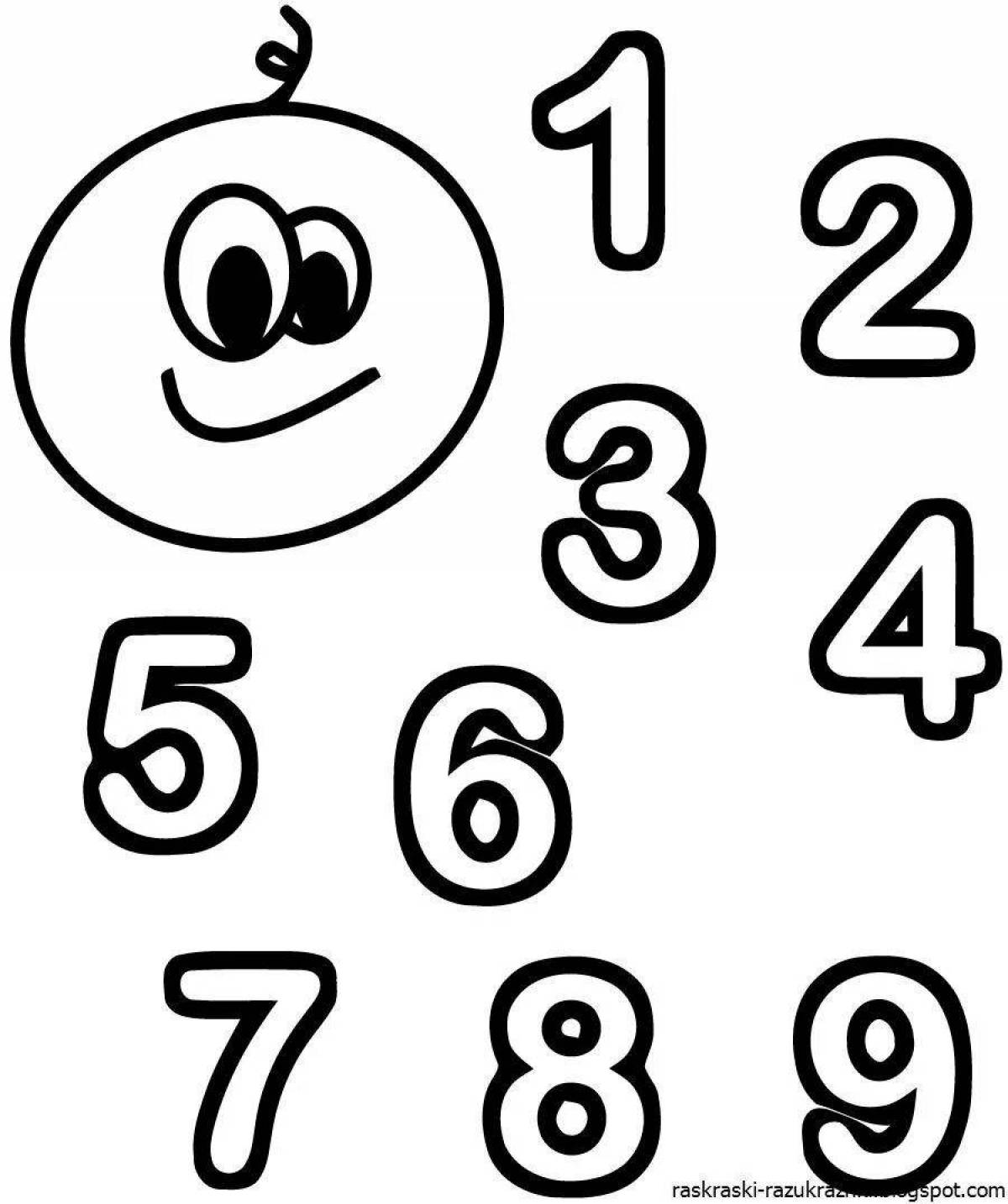 Coloring pages with page numbers from 1 to 10 for children