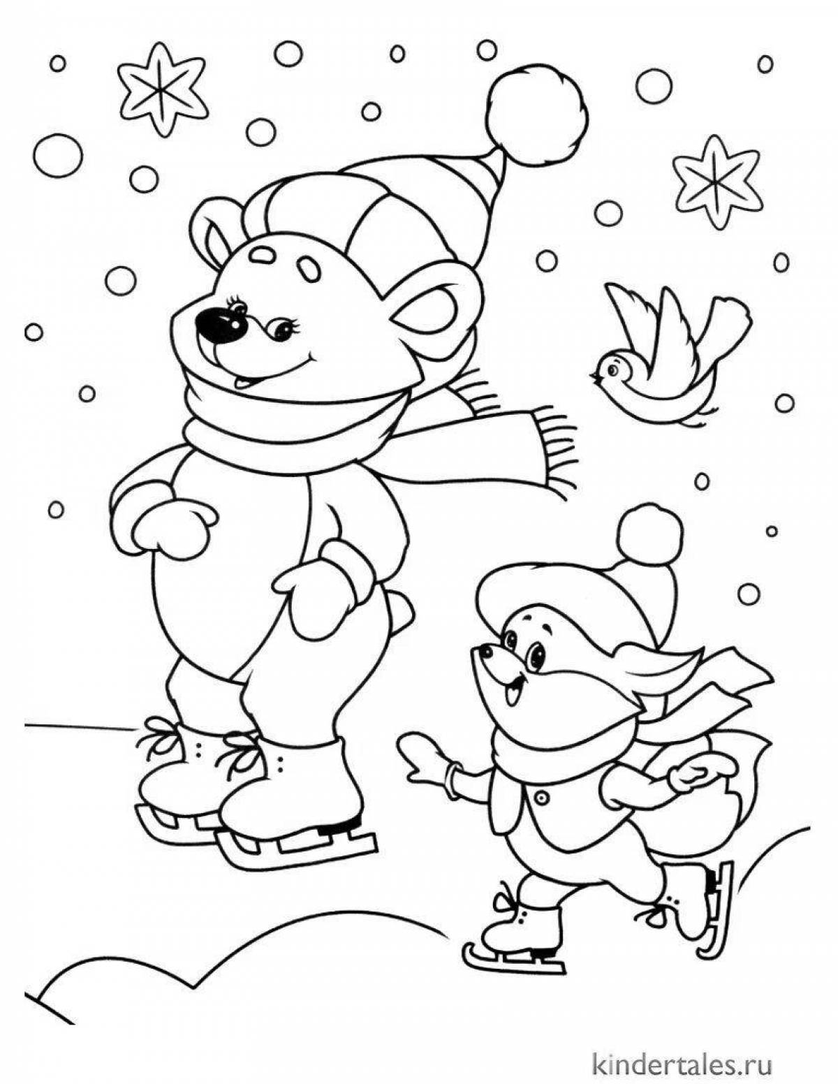 Adorable winter coloring book for kids