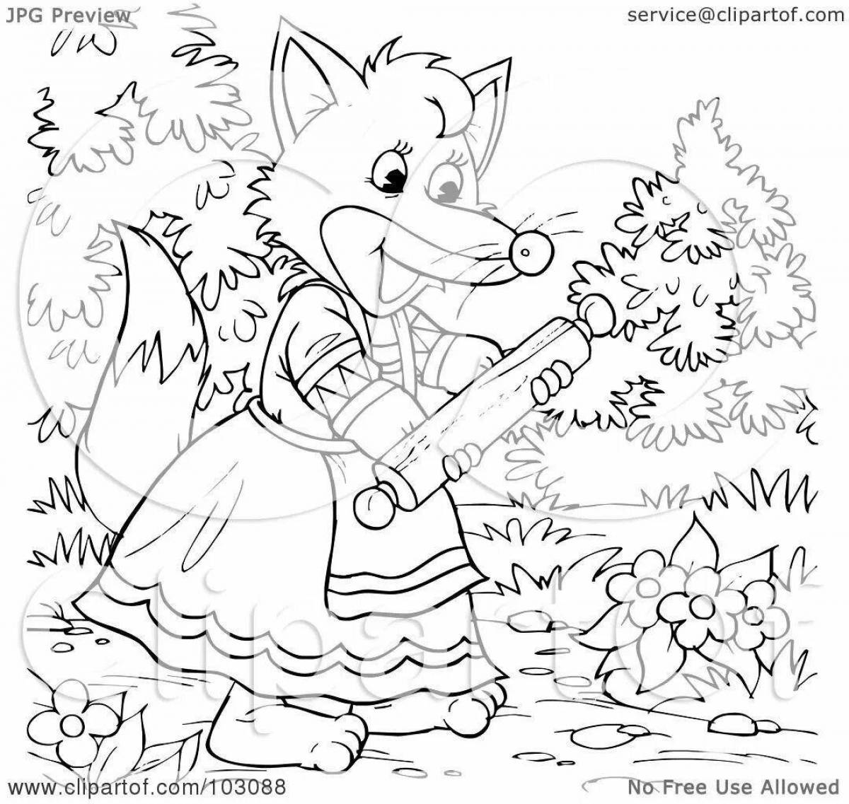 Playful fox and rabbit coloring page
