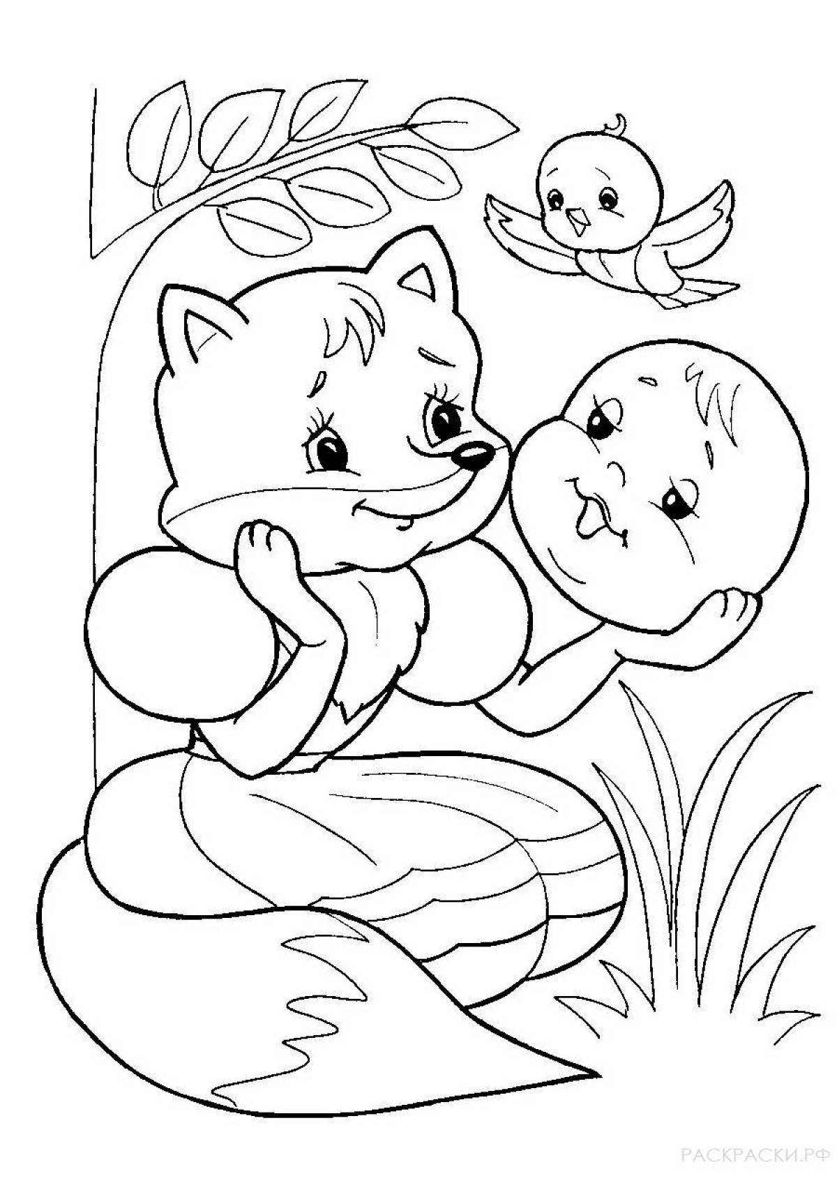 Bright fox and rabbit coloring book