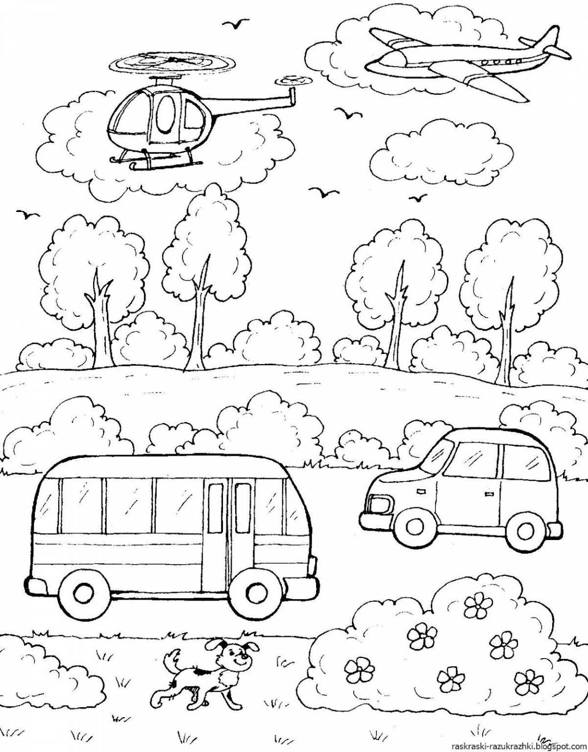 Bright transport coloring book for kids