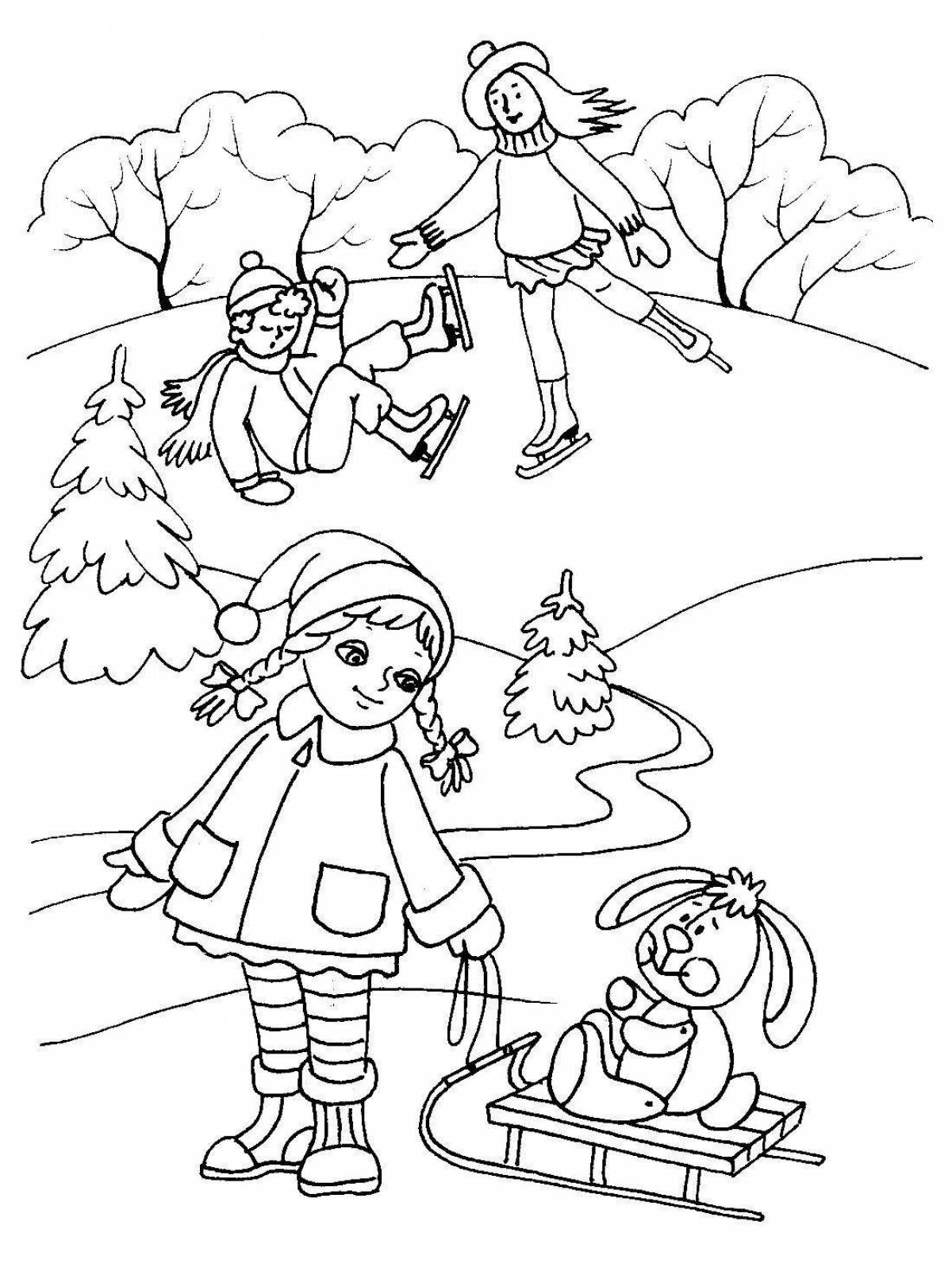Радостная раскраска зимние забавы для детей 3-4 лет в детском саду